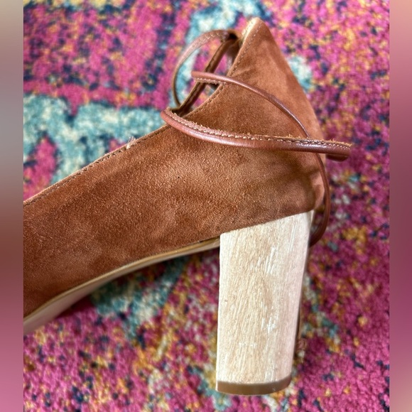 Talbots | Women’s rust brown suede leather peep toe ankle tie Hilary heels, sz 9 - Picture 7 of 14
